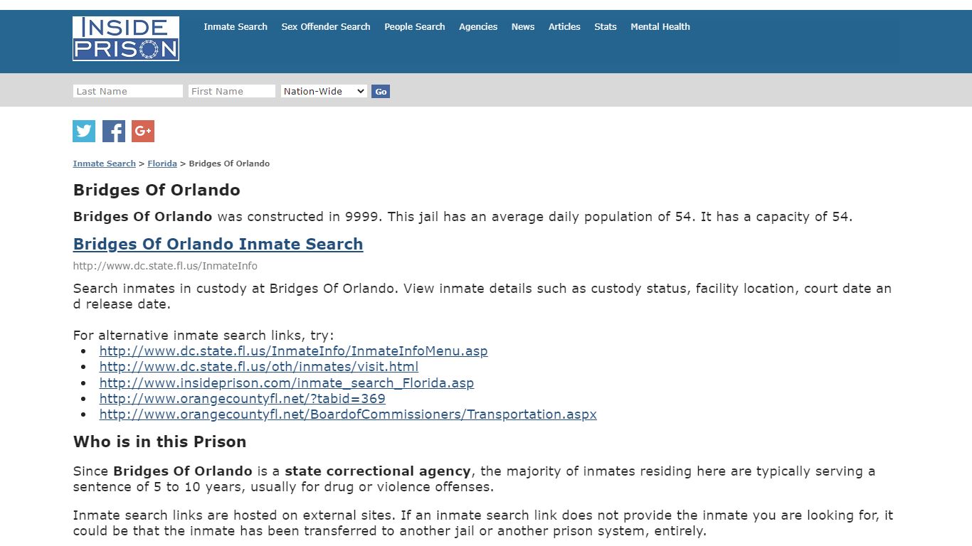 Bridges Of Orlando - Florida - Inmate Search - Inside Prison